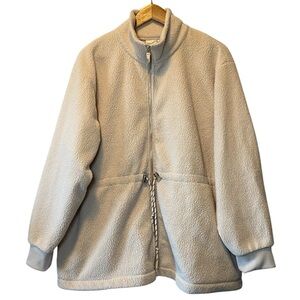Universal Thread Fleece Jacket Women’s 1X Cream Full Zip Cinched Waist Tie Warm